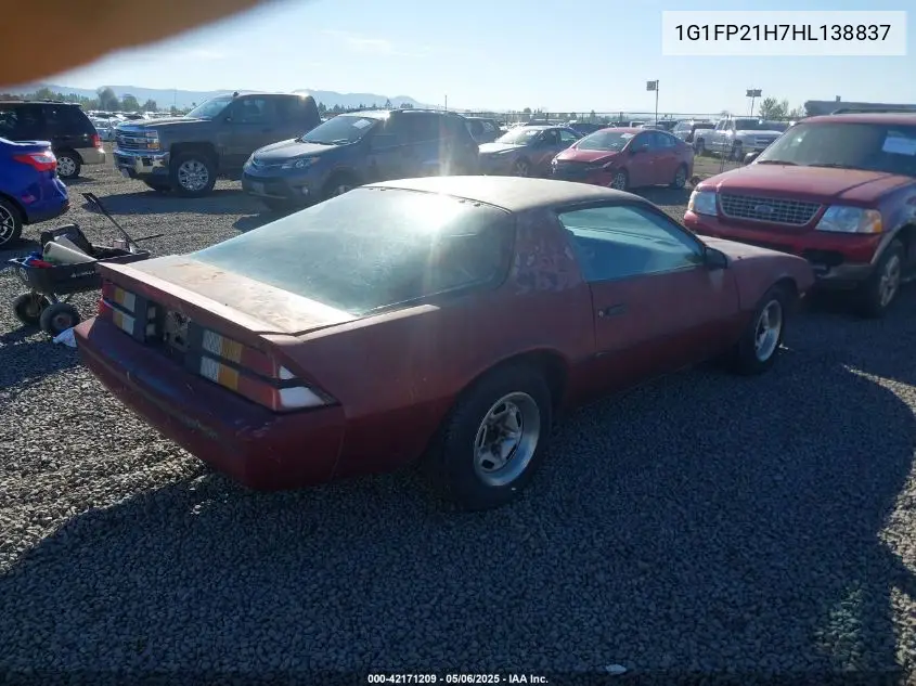 1987 Chevrolet Camaro VIN: 1G1FP21H7HL138837 Lot: 42171209