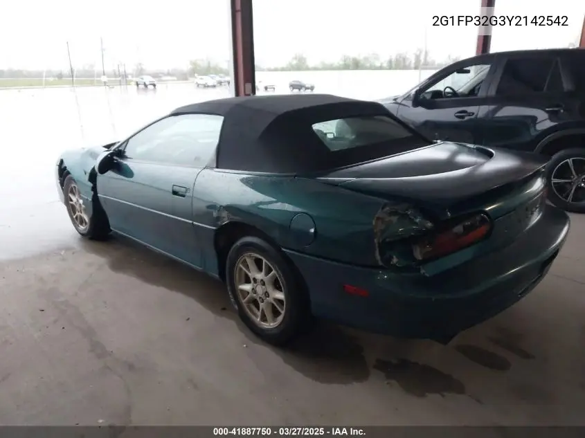 2000 Chevrolet Camaro Z28 VIN: 2G1FP32G3Y2142542 Lot: 41887750