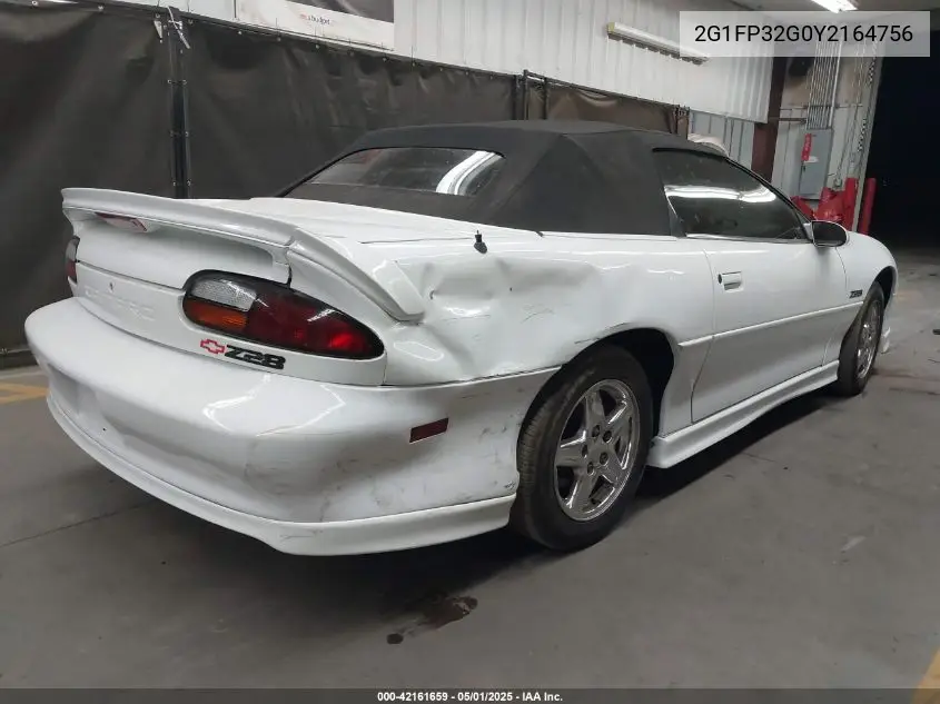 2000 Chevrolet Camaro Z28 VIN: 2G1FP32G0Y2164756 Lot: 42161659