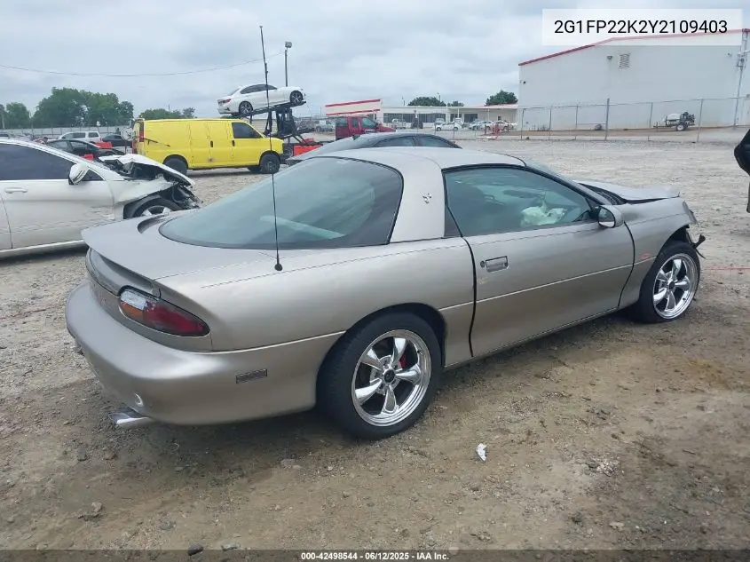 2000 Chevrolet Camaro VIN: 2G1FP22K2Y2109403 Lot: 42498544