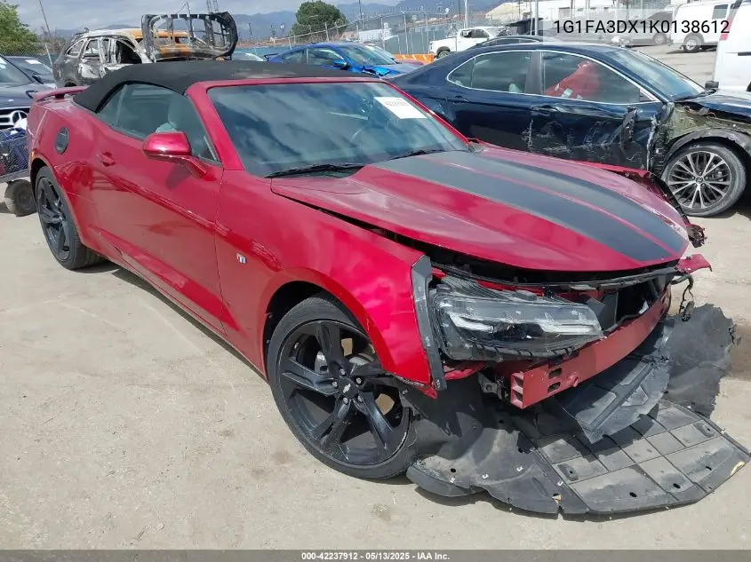 2019 Chevrolet Camaro 1Lt VIN: 1G1FA3DX1K0138612 Lot: 42237912