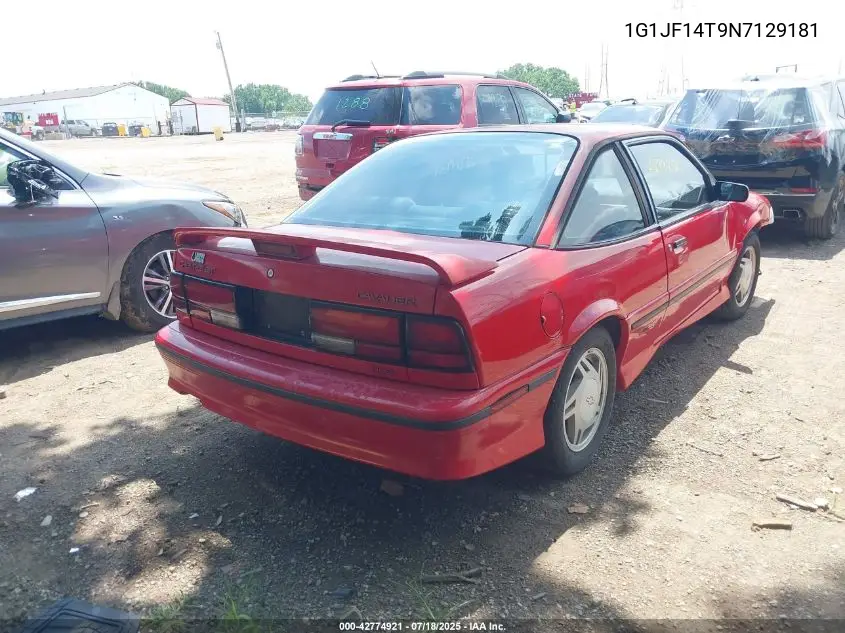 1992 Chevrolet Cavalier Z24 VIN: 1G1JF14T9N7129181 Lot: 42774921