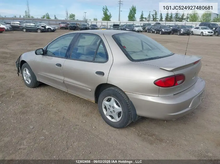 2002 Chevrolet Cavalier Cng VIN: 1G1JC524927480681 Lot: 12302458