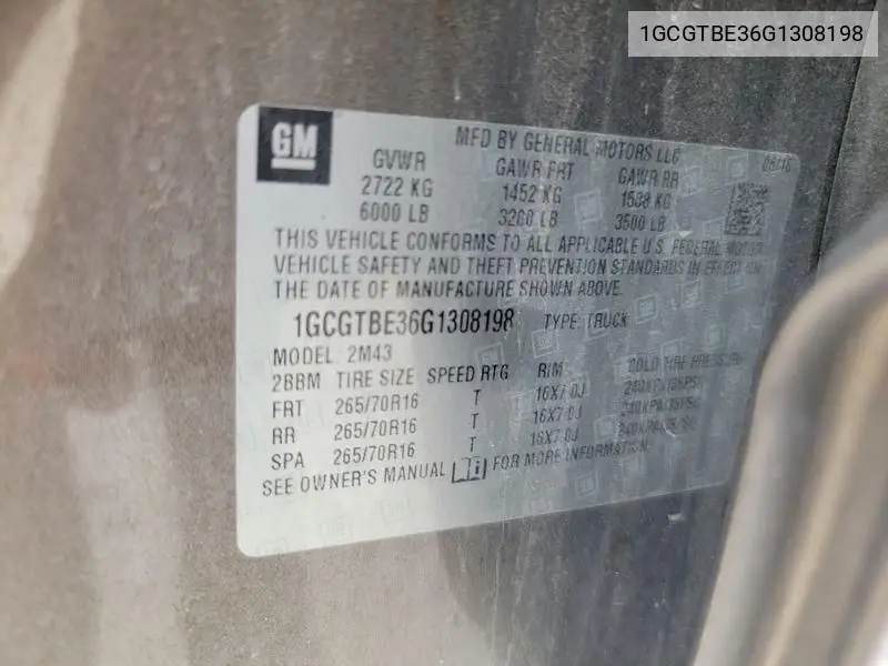 1GCGTBE36G1308198 2016 Chevrolet Colorado