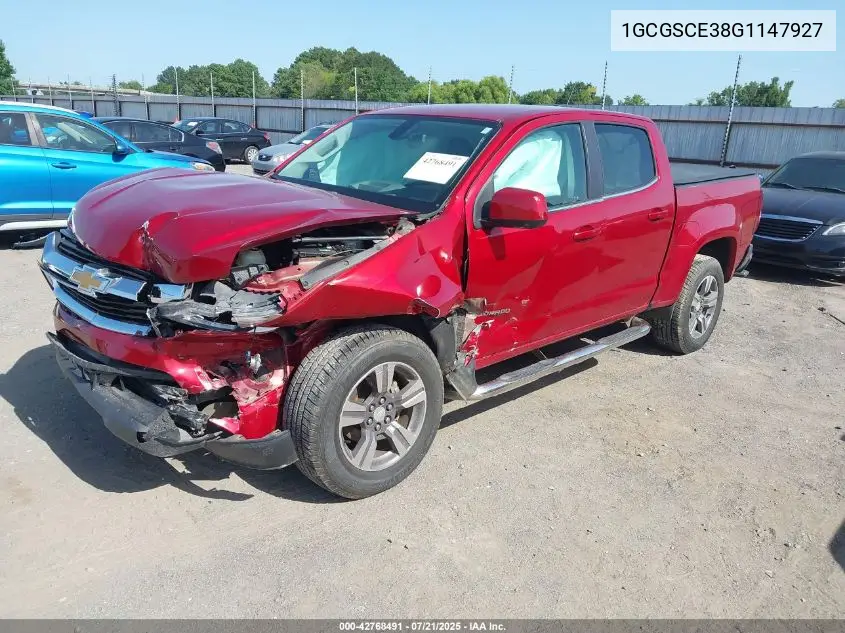 2016 Chevrolet Colorado Lt VIN: 1GCGSCE38G1147927 Lot: 42768491
