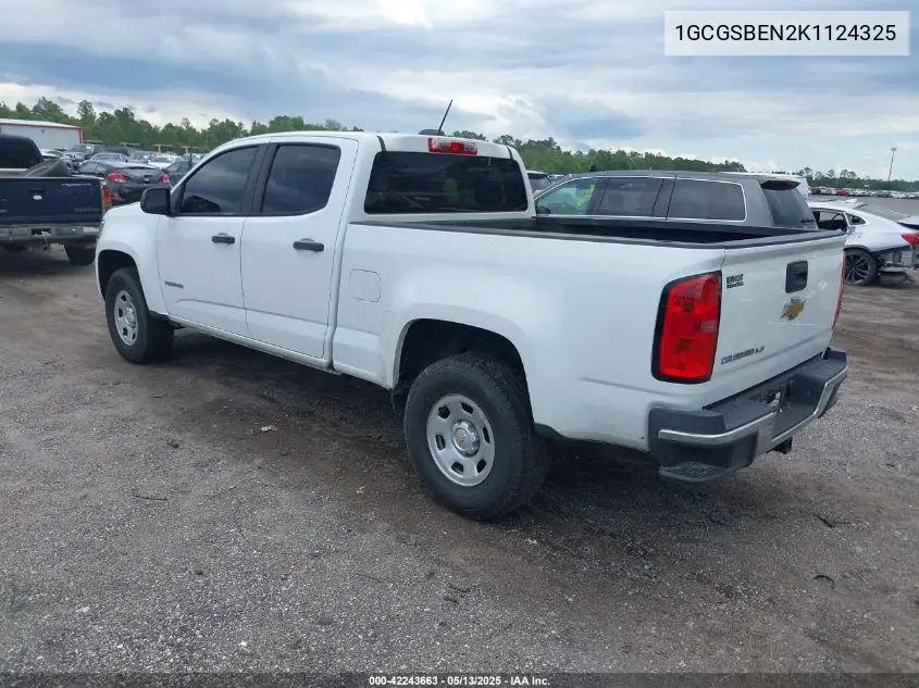 2019 Chevrolet Colorado 2Wd Work Truck VIN: 1GCGSBEN2K1124325 Lot: 42243663