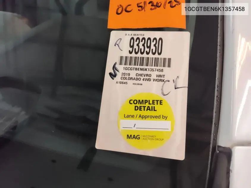 2019 Chevrolet Colorado Wt VIN: 1GCGTBEN6K1357458 Lot: 42644616