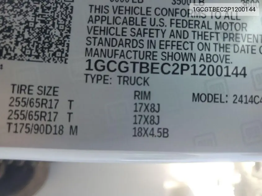 2023 Chevrolet Colorado VIN: 1GCGTBEC2P1200144 Lot: 42626480