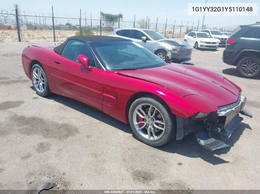 2000 Chevrolet Corvette VIN: 1G1YY32G1Y5110148 Lot: 42620827