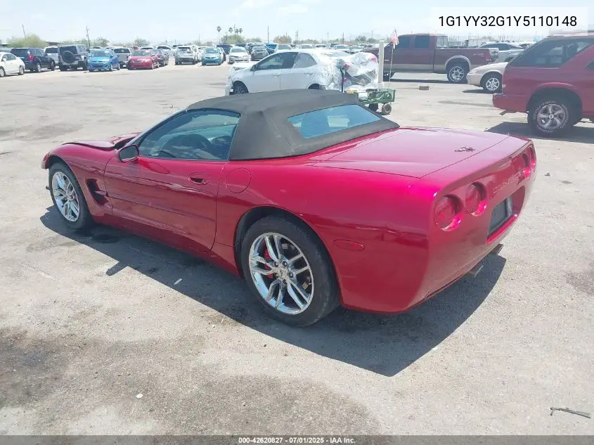 2000 Chevrolet Corvette VIN: 1G1YY32G1Y5110148 Lot: 42620827