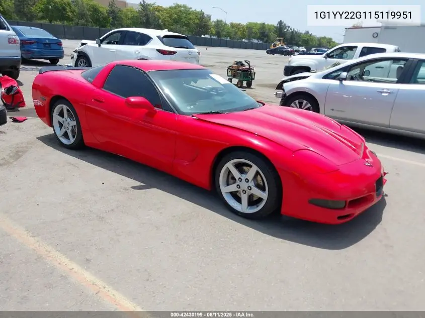 2001 Chevrolet Corvette VIN: 1G1YY22G115119951 Lot: 42430199