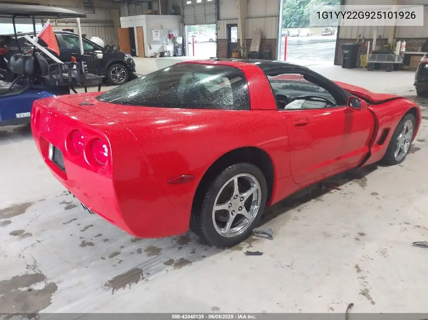 2002 Chevrolet Corvette VIN: 1G1YY22G925101926 Lot: 42440135