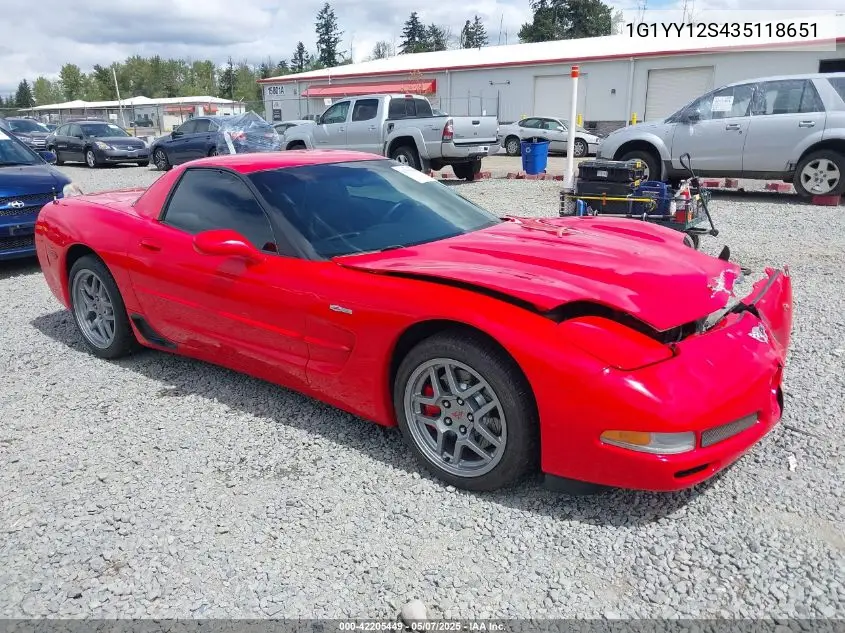 2003 Chevrolet Corvette Z06 Hardtop VIN: 1G1YY12S435118651 Lot: 42205449