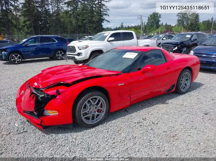 2003 Chevrolet Corvette Z06 Hardtop VIN: 1G1YY12S435118651 Lot: 42205449