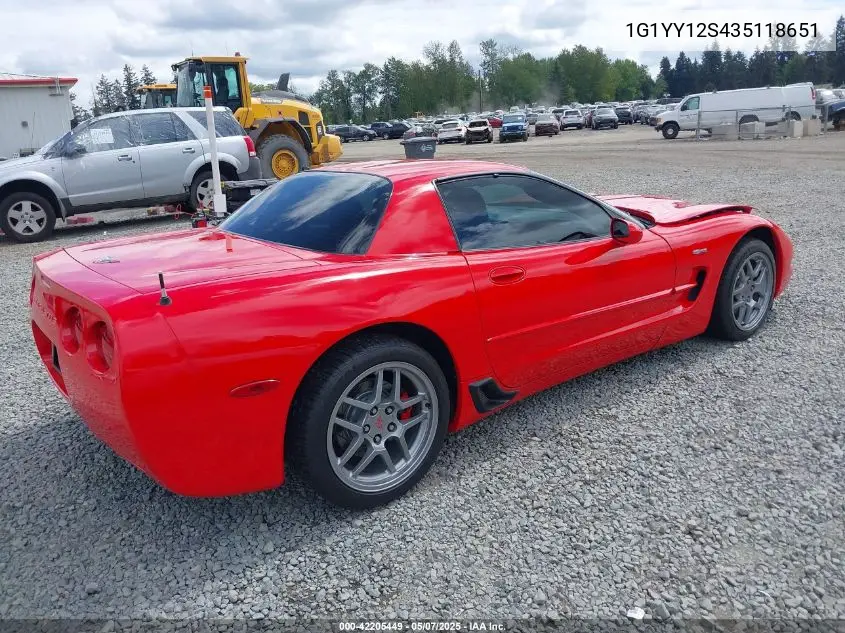 2003 Chevrolet Corvette Z06 Hardtop VIN: 1G1YY12S435118651 Lot: 42205449