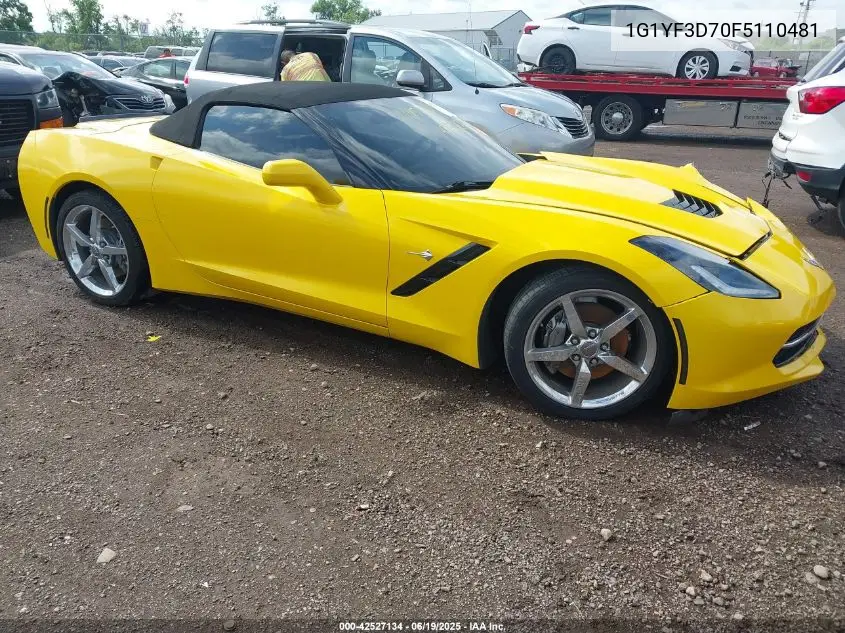 2015 Chevrolet Corvette Stingray VIN: 1G1YF3D70F5110481 Lot: 42527134