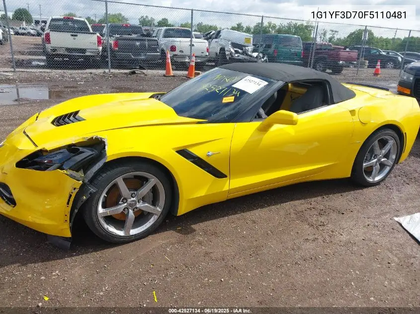 2015 Chevrolet Corvette Stingray VIN: 1G1YF3D70F5110481 Lot: 42527134