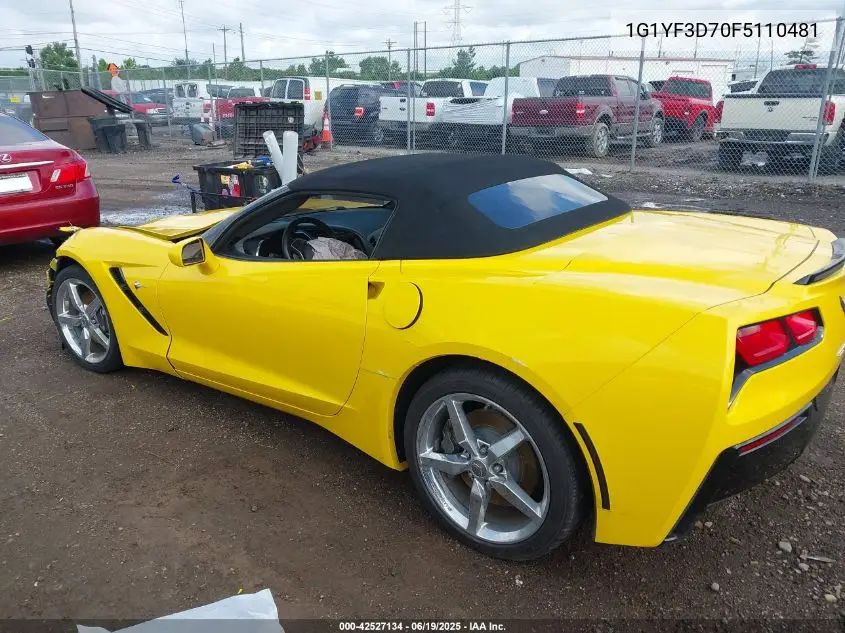 2015 Chevrolet Corvette Stingray VIN: 1G1YF3D70F5110481 Lot: 42527134