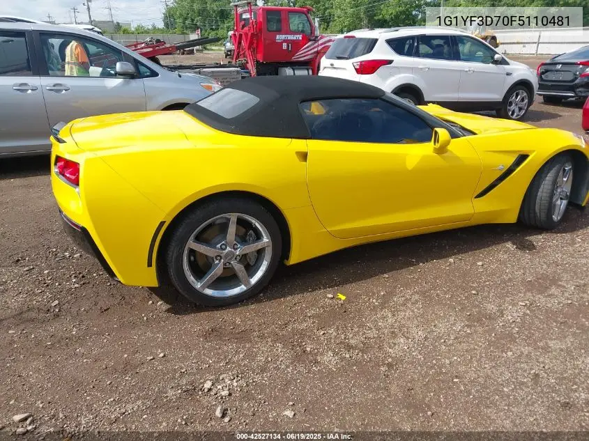 2015 Chevrolet Corvette Stingray VIN: 1G1YF3D70F5110481 Lot: 42527134