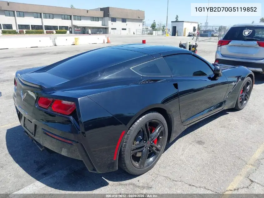 2016 Chevrolet Corvette Stingray VIN: 1G1YB2D70G5119852 Lot: 41819012