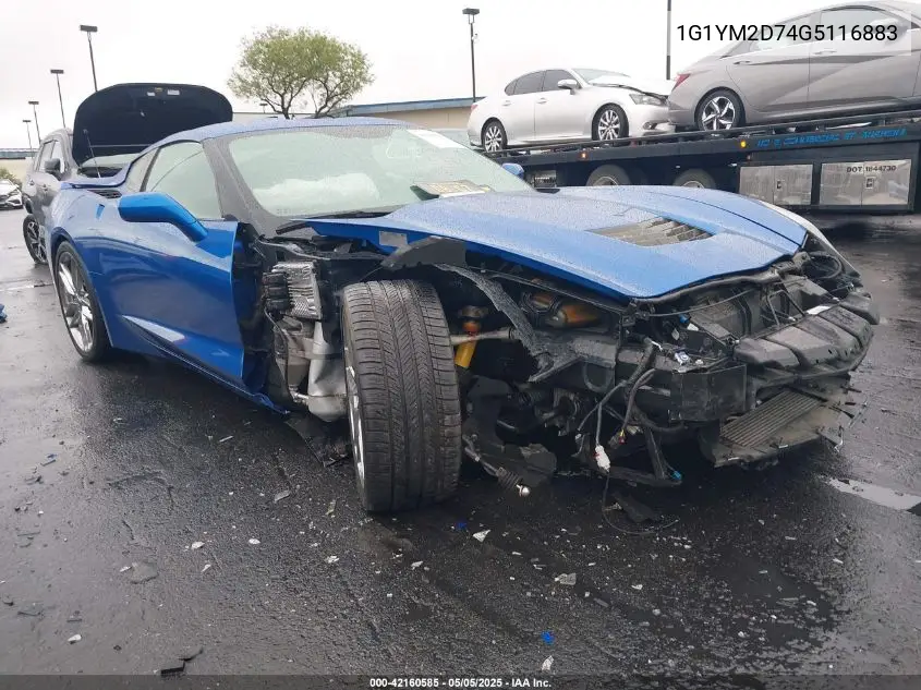 2016 Chevrolet Corvette Stingray Z51 VIN: 1G1YM2D74G5116883 Lot: 42160585