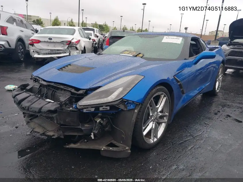 2016 Chevrolet Corvette Stingray Z51 VIN: 1G1YM2D74G5116883 Lot: 42160585