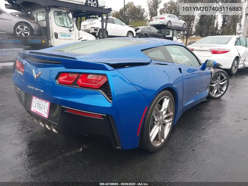 2016 Chevrolet Corvette Stingray Z51 VIN: 1G1YM2D74G5116883 Lot: 42160585