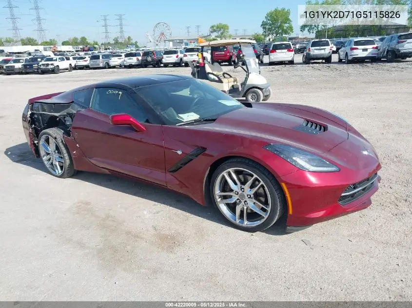 2016 Chevrolet Corvette Stingray Z51 VIN: 1G1YK2D71G5115826 Lot: 42220009