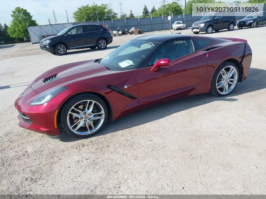 2016 Chevrolet Corvette Stingray Z51 VIN: 1G1YK2D71G5115826 Lot: 42220009