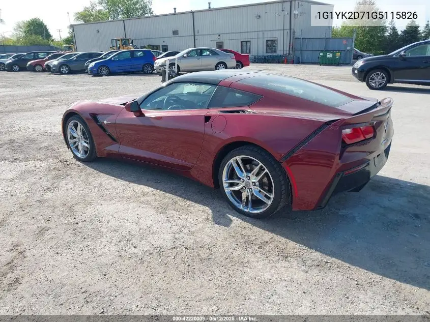 2016 Chevrolet Corvette Stingray Z51 VIN: 1G1YK2D71G5115826 Lot: 42220009