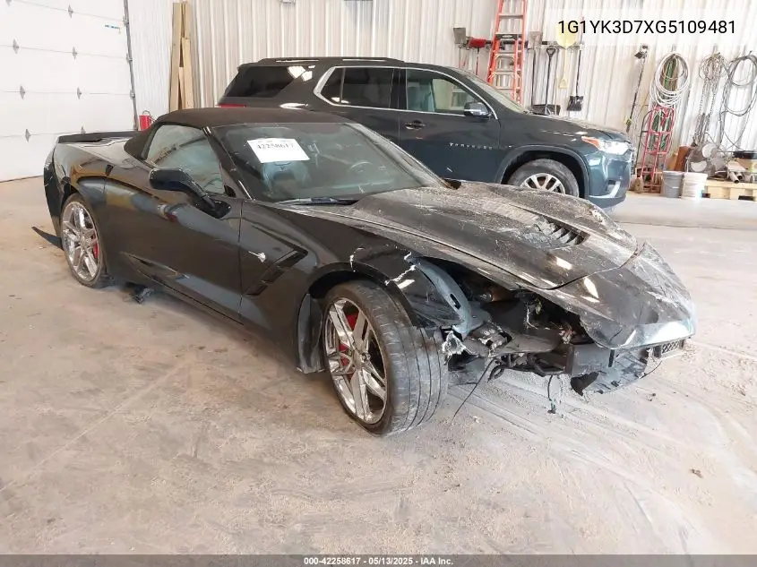 2016 Chevrolet Corvette Stingray Z51 VIN: 1G1YK3D7XG5109481 Lot: 42258617