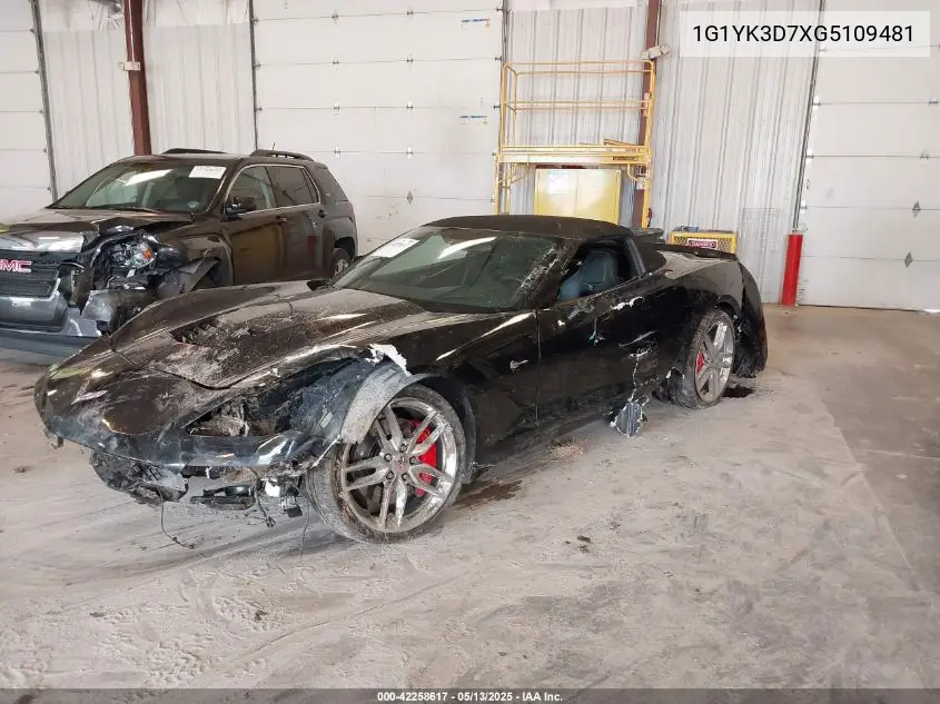 2016 Chevrolet Corvette Stingray Z51 VIN: 1G1YK3D7XG5109481 Lot: 42258617