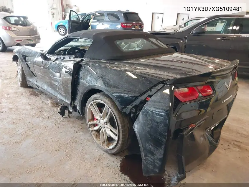 2016 Chevrolet Corvette Stingray Z51 VIN: 1G1YK3D7XG5109481 Lot: 42258617