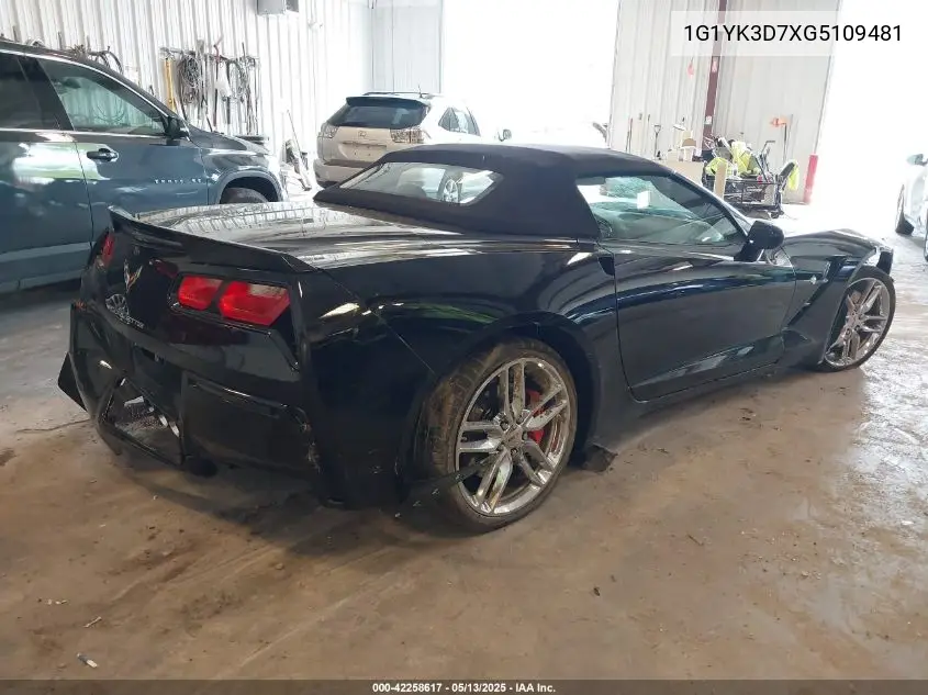 2016 Chevrolet Corvette Stingray Z51 VIN: 1G1YK3D7XG5109481 Lot: 42258617