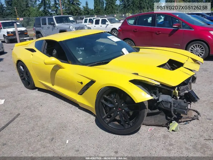 2016 Chevrolet Corvette Stingray Z51 VIN: 1G1YG2D7XG5126258 Lot: 42627928