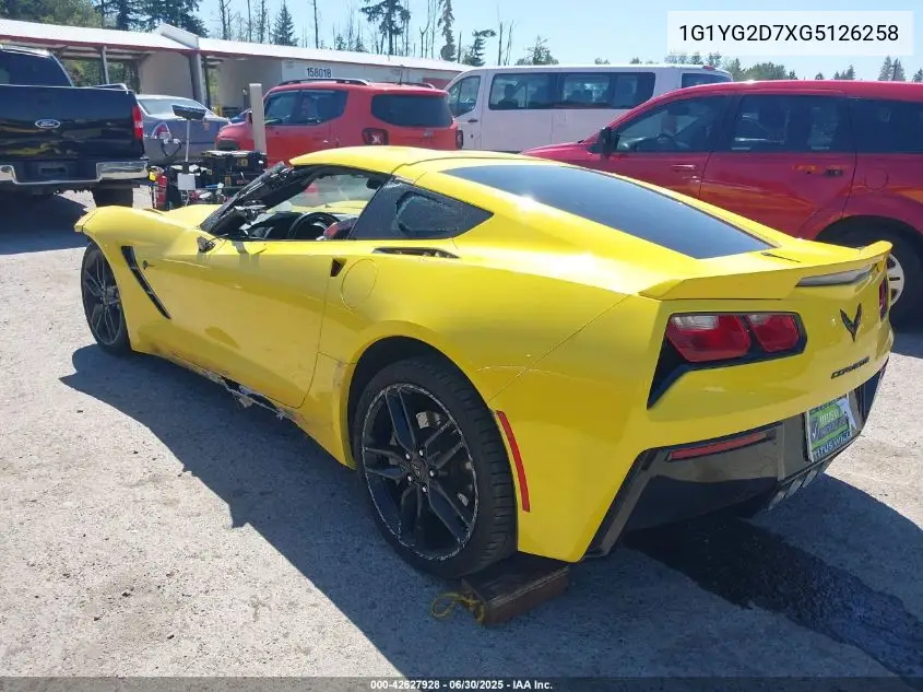 2016 Chevrolet Corvette Stingray Z51 VIN: 1G1YG2D7XG5126258 Lot: 42627928