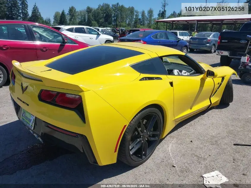 2016 Chevrolet Corvette Stingray Z51 VIN: 1G1YG2D7XG5126258 Lot: 42627928