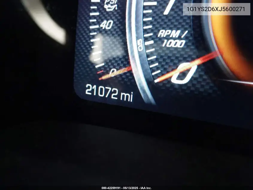 2018 Chevrolet Corvette Z06 VIN: 1G1YS2D6XJ5600271 Lot: 42259191