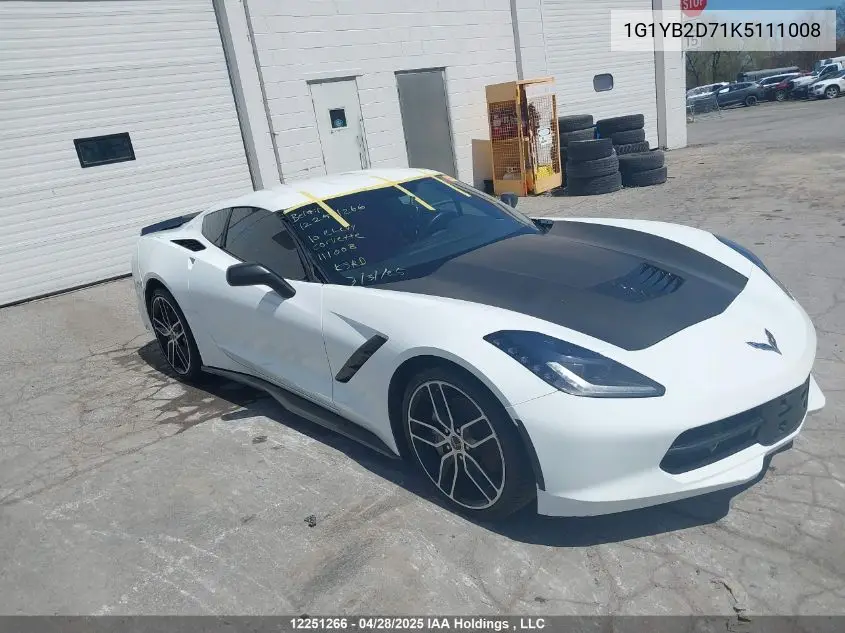 2019 Chevrolet Corvette VIN: 1G1YB2D71K5111008 Lot: 12251266