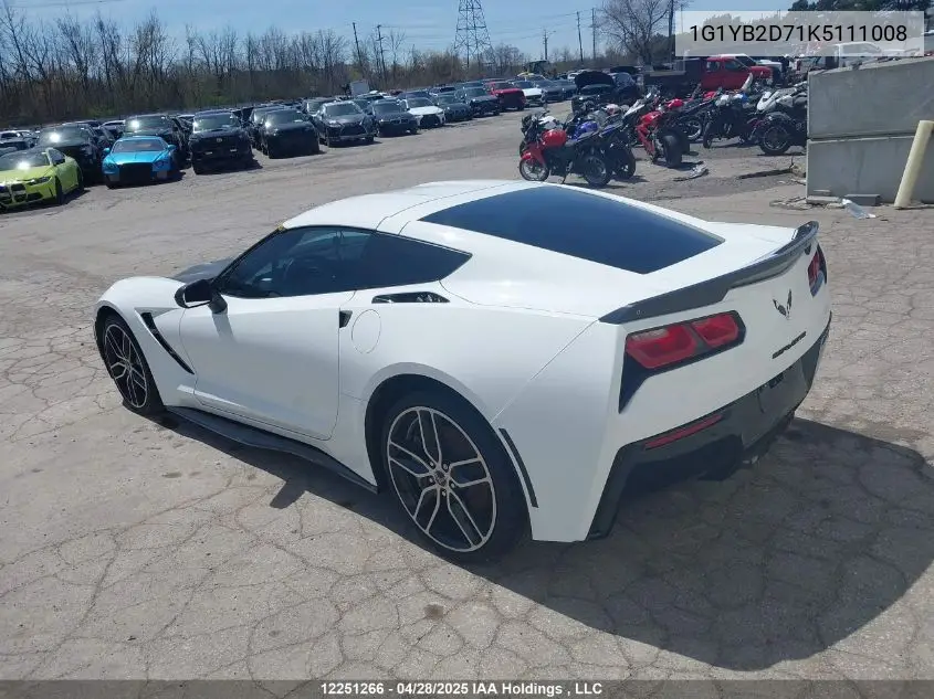 2019 Chevrolet Corvette VIN: 1G1YB2D71K5111008 Lot: 12251266