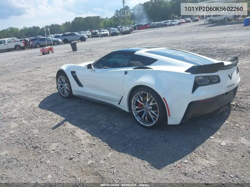 2019 Chevrolet Corvette Z06 VIN: 1G1YP2D60K5602260 Lot: 42124240