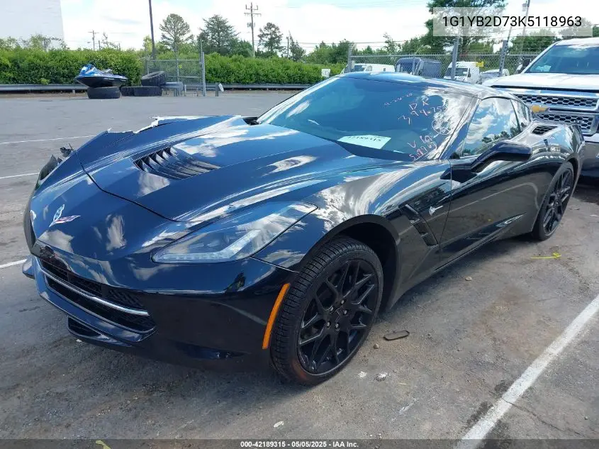 2019 Chevrolet Corvette Stingray VIN: 1G1YB2D73K5118963 Lot: 42189315