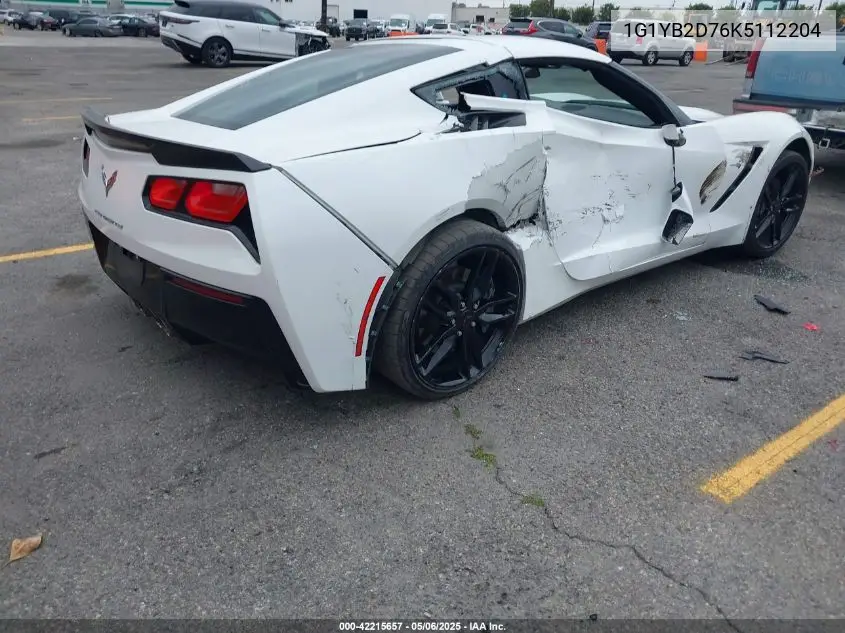 2019 Chevrolet Corvette Stingray VIN: 1G1YB2D76K5112204 Lot: 42215657