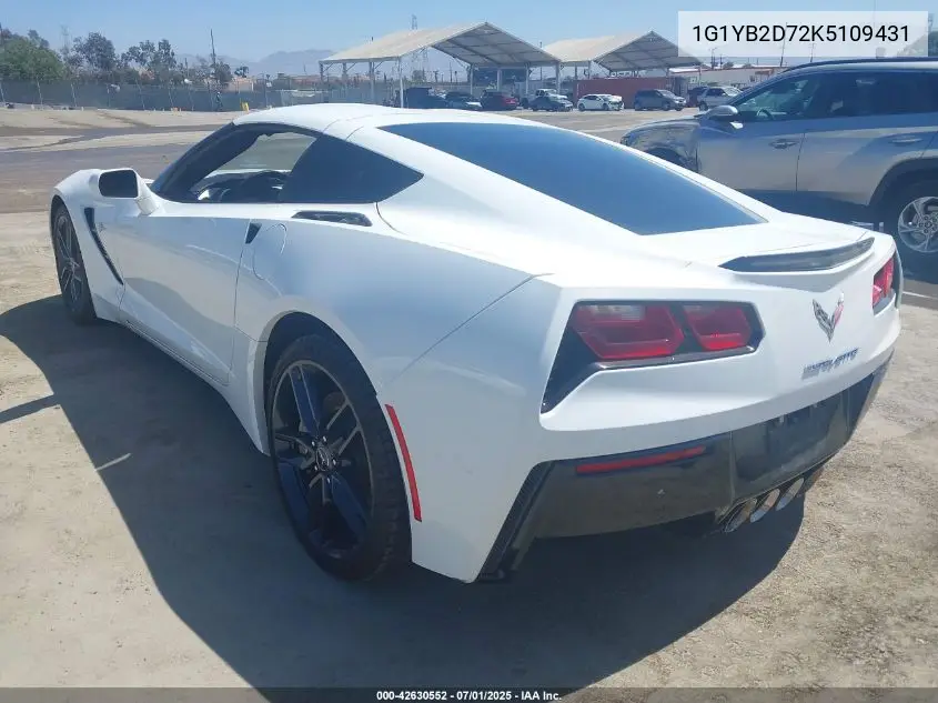 2019 Chevrolet Corvette Stingray VIN: 1G1YB2D72K5109431 Lot: 42630552