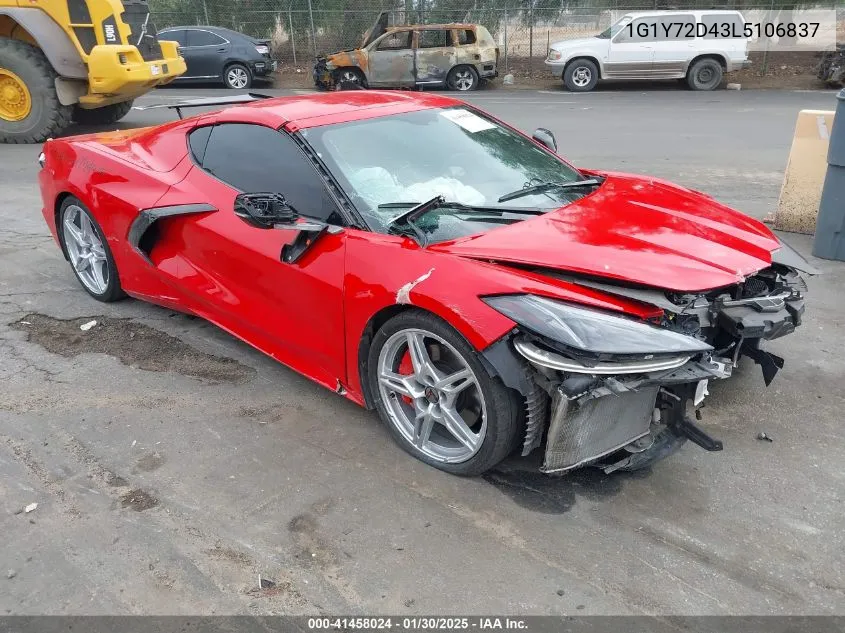 2020 Chevrolet Corvette Stingray Rwd 2Lt VIN: 1G1Y72D43L5106837 Lot: 41458024