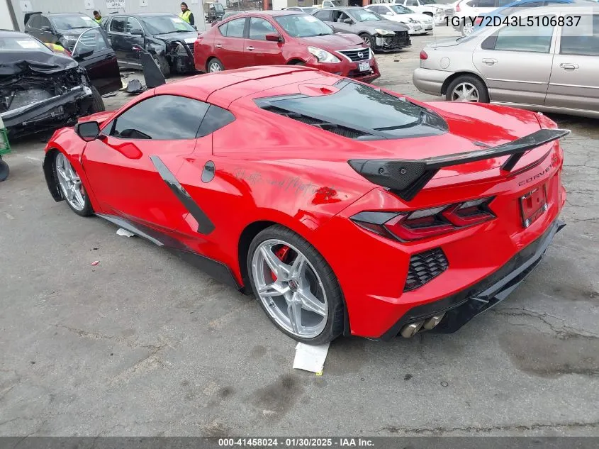 2020 Chevrolet Corvette Stingray Rwd 2Lt VIN: 1G1Y72D43L5106837 Lot: 41458024