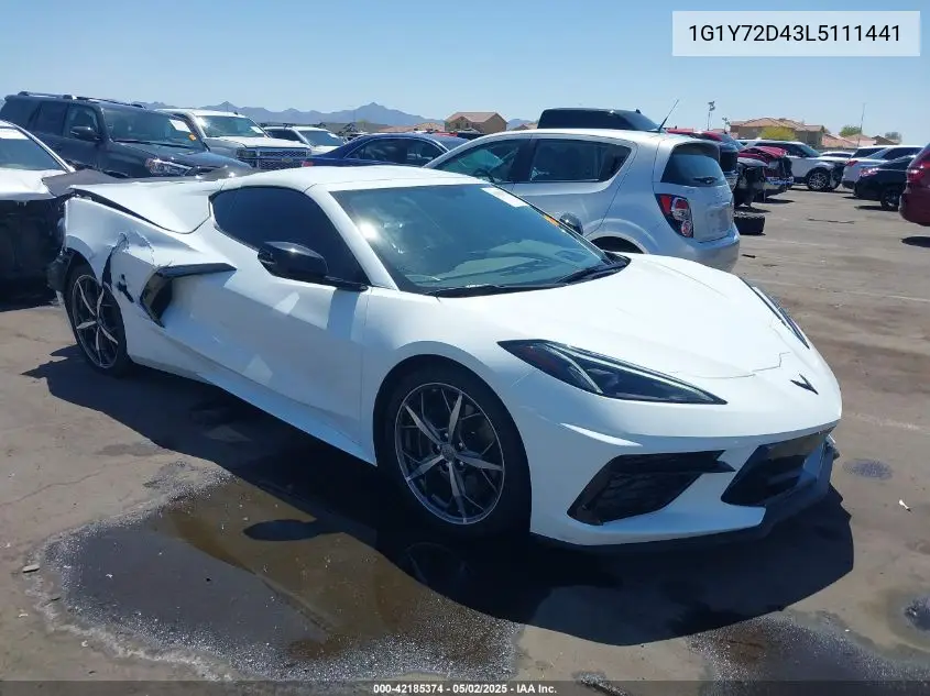 2020 Chevrolet Corvette Stingray Rwd 2Lt VIN: 1G1Y72D43L5111441 Lot: 42185374
