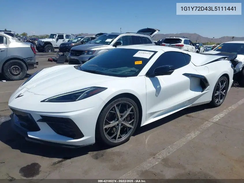 2020 Chevrolet Corvette Stingray Rwd 2Lt VIN: 1G1Y72D43L5111441 Lot: 42185374