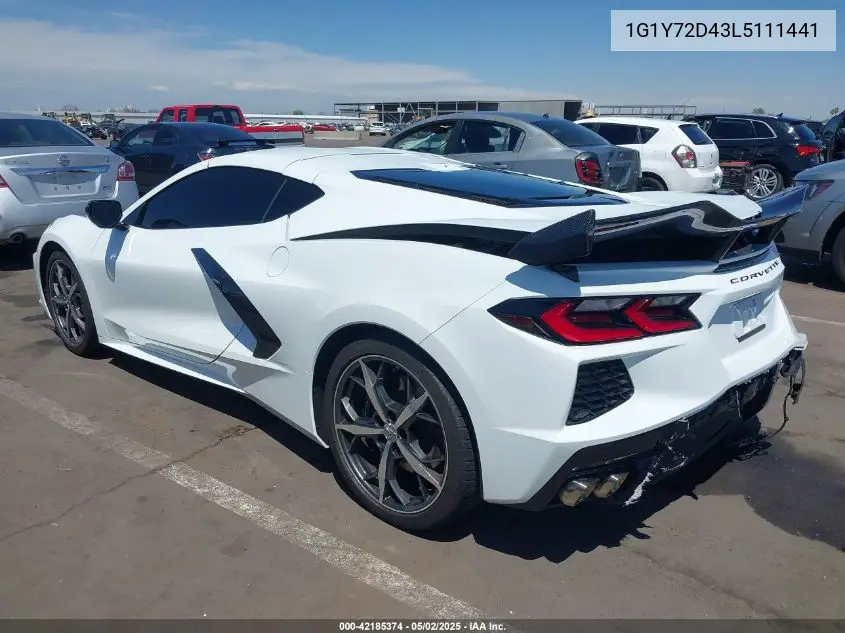 2020 Chevrolet Corvette Stingray Rwd 2Lt VIN: 1G1Y72D43L5111441 Lot: 42185374