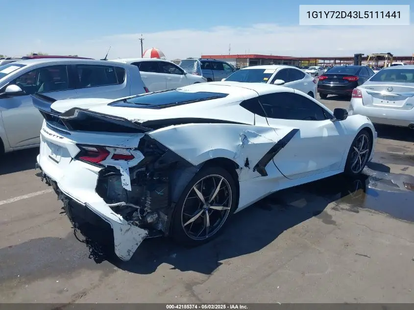 2020 Chevrolet Corvette Stingray Rwd 2Lt VIN: 1G1Y72D43L5111441 Lot: 42185374